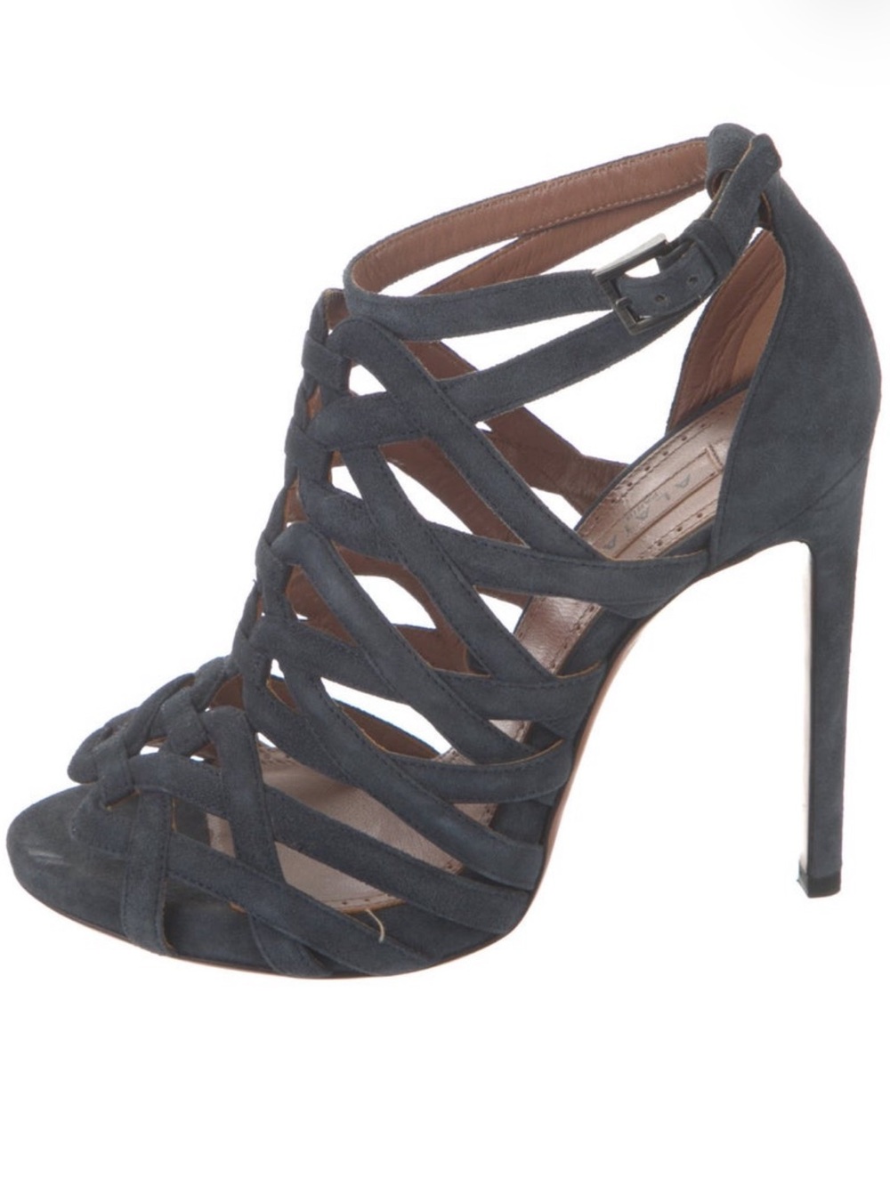 Alaia Charcoal Braided Suede High-Heel Sandals